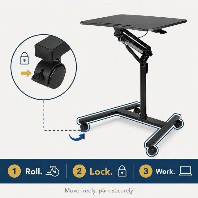 Alt view image 6 of 7 - Mount-It! Mobile Standing Desk with Wheels, Gas Spring, 27x20 in, 33 lb Cap