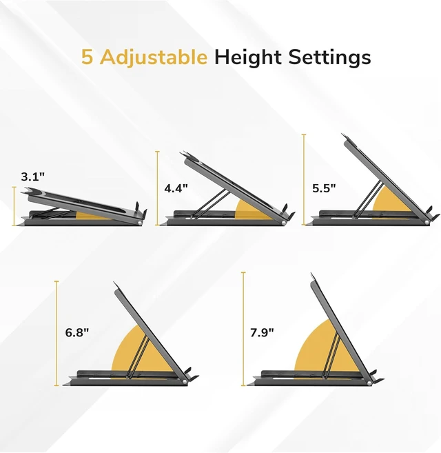 Alt view image 2 of 7 - Mount-It! Laptop Stand for Desk, Adjustable Height Steel Laptop Riser for 1015 Inch Laptops & Tablets, Foldable Portable Laptop Stand with Ventilated Cooling Design, Ergonomic Computer Stand, Black