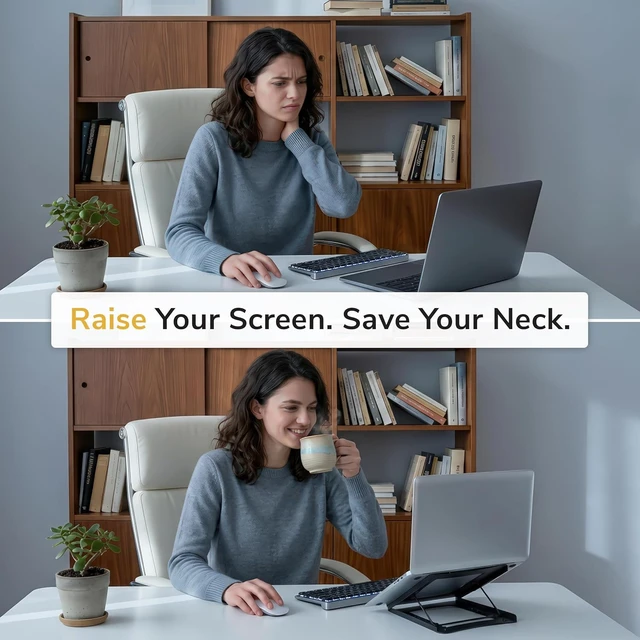 Alt view image 3 of 7 - Mount-It! Laptop Stand for Desk, Adjustable Height Steel Laptop Riser for 1015 Inch Laptops & Tablets, Foldable Portable Laptop Stand with Ventilated Cooling Design, Ergonomic Computer Stand, Black