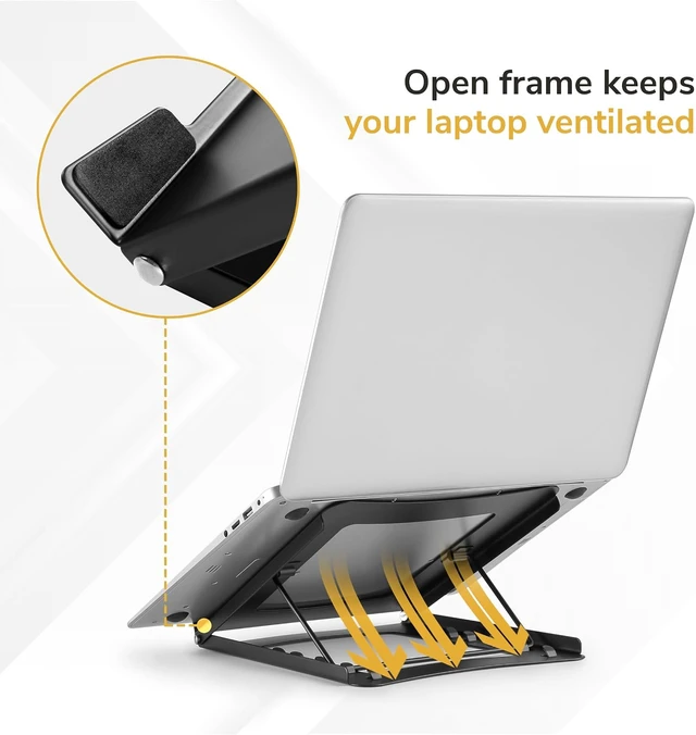 Alt view image 6 of 7 - Mount-It! Laptop Stand for Desk, Adjustable Height Steel Laptop Riser for 1015 Inch Laptops & Tablets, Foldable Portable Laptop Stand with Ventilated Cooling Design, Ergonomic Computer Stand, Black