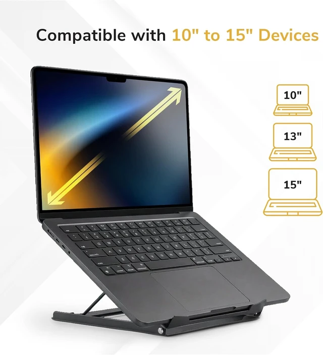 Alt view image 7 of 7 - Mount-It! Laptop Stand for Desk, Adjustable Height Steel Laptop Riser for 1015 Inch Laptops & Tablets, Foldable Portable Laptop Stand with Ventilated Cooling Design, Ergonomic Computer Stand, Black