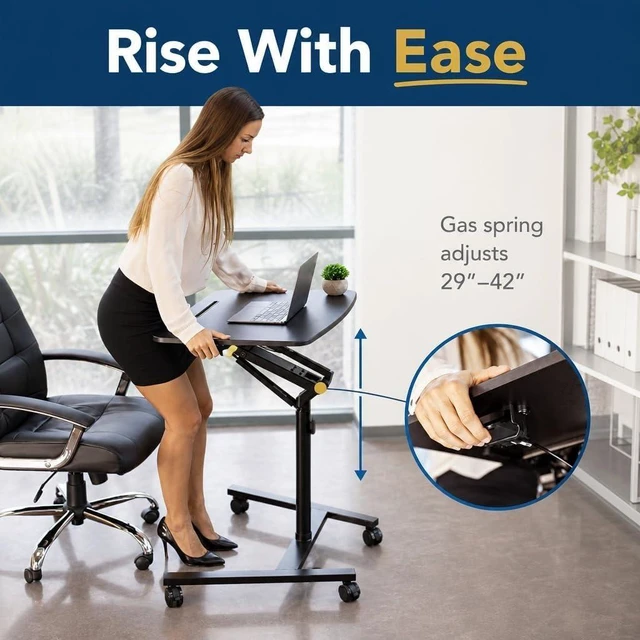 Alt view image 7 of 7 - Mount-It! Mobile Standing Desk with Wheels, Gas Spring, 27x20 in, 33 lb Cap