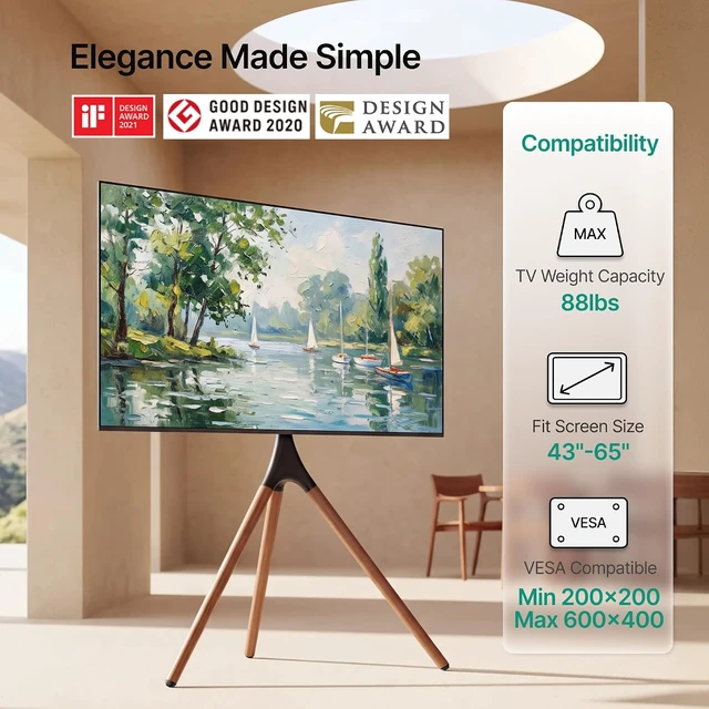 Alt view image 2 of 7 - Artistic Easel TV Stand for 43-65 in TVs up to 88 lbs, Black Walnut