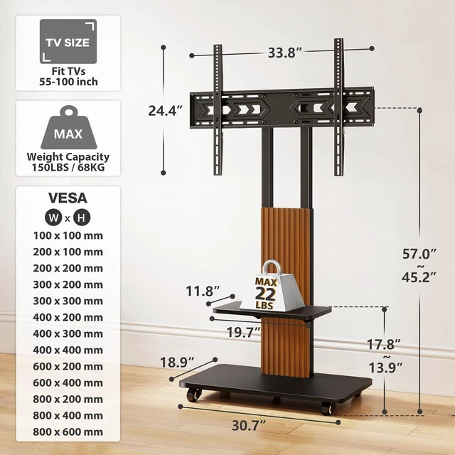 Alt view image 6 of 7 - TVON Heavy Duty Rolling TV Stand for 55-100 inch Large Screens