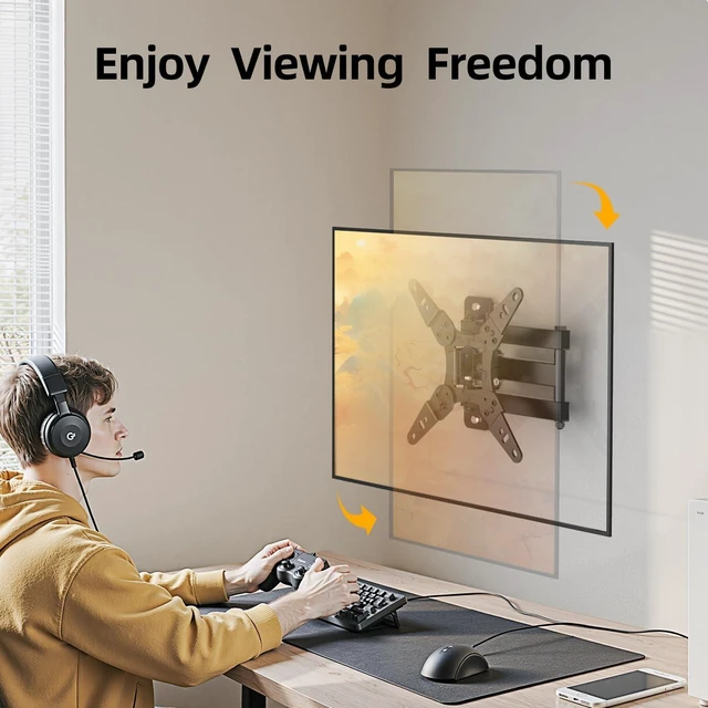 Alt view image 3 of 7 - IWORKBOARD 32+ 40 inch Full Motion TV Wall Mount for 13-43" TVs & Monitor, 360° Rotating Small TV Mount Bracket,Articulating Swivel Tilting Extension, Max VESA 200x200mm, Single Studs, 55 lbs