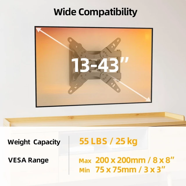 Alt view image 6 of 7 - IWORKBOARD 32+ 40 inch Full Motion TV Wall Mount for 13-43" TVs & Monitor, 360° Rotating Small TV Mount Bracket,Articulating Swivel Tilting Extension, Max VESA 200x200mm, Single Studs, 55 lbs