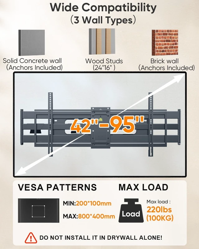 Alt view image 3 of 7 - FORGING MOUNT Long Arm TV Wall Mount for Most 42-95 inch TVs,