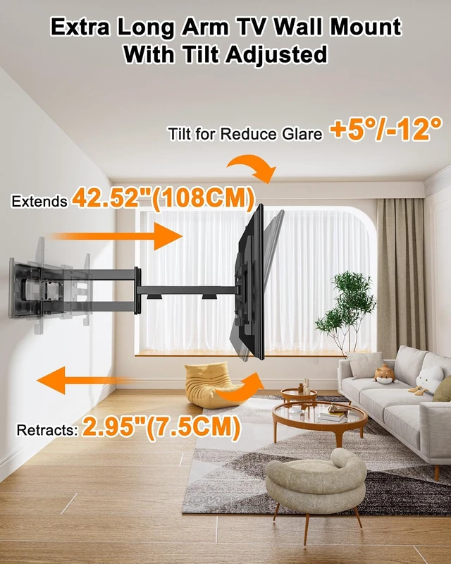 Alt view image 4 of 7 - FORGING MOUNT Long Arm TV Wall Mount for Most 42-95 inch TVs,