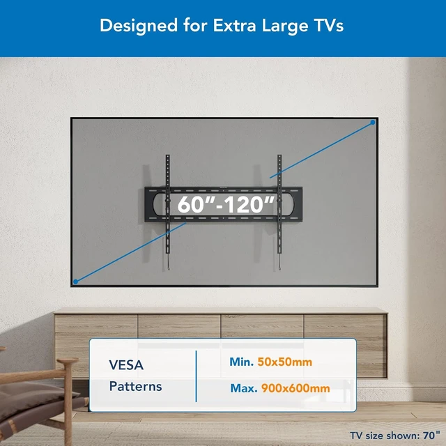 Alt view image 2 of 7 - Mount-It! 98 Inch TV Wall Mount, Heavy Duty Tilting Bracket, Holds 264 lb