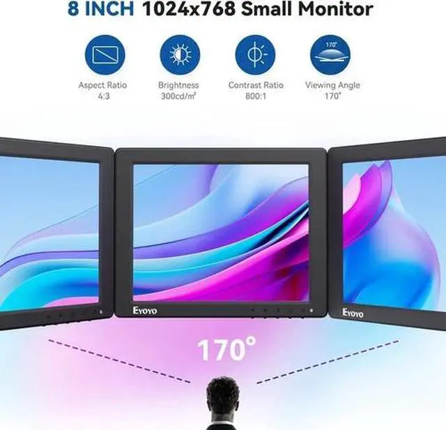 Alt view image 2 of 7 - 8 inch Monitor Portable Small HDMI Display Screen,1024x768 w/ Remote Control
