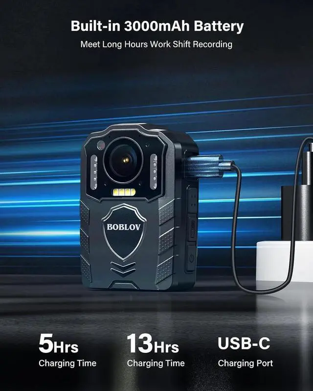 Alt view image 3 of 7 - BOBLOV 2K 48MP Body Camera Audio Video Recorder Policde Camera 3000mAh 64GB Cam