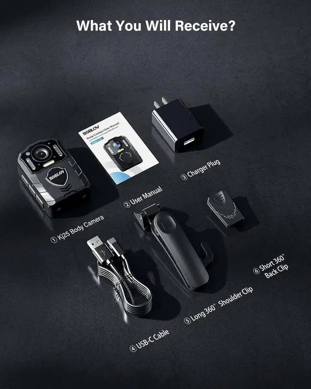 Alt view image 6 of 7 - BOBLOV 2K 48MP Body Camera Audio Video Recorder Policde Camera 3000mAh 64GB Cam