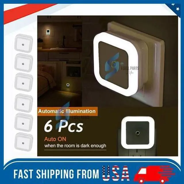 Main image of 6-Pcs Plug-in LED Night Lights Lamp Dusk to Dawn Sensor Hallway Kitchen Bathroom