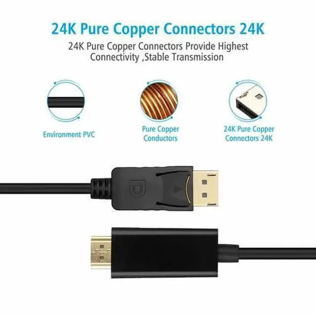Alt view image 3 of 7 - 10FT Display Port DP to HDMI Cable Adapter Converter Audio Video PC HDTV 1080P