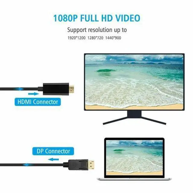 Alt view image 6 of 7 - 10FT Display Port DP to HDMI Cable Adapter Converter Audio Video PC HDTV 1080P