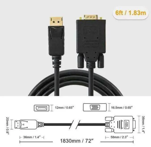 Alt view image 7 of 7 - 6 Feet long Gold Plated DisplayPort DP Male to VGA Male Cable Cord For Lenovo