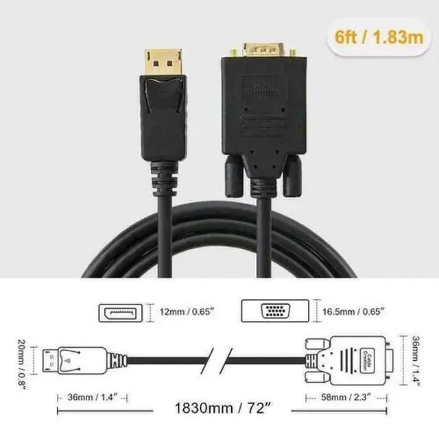 Alt view image 7 of 7 - 6 Feet Gold Plated DisplayPort DP Male to VGA Male Cable Cord For Lenovo Dell HP