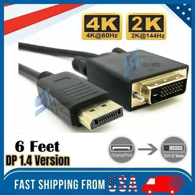 Main image of 6 Feet Gold Plated DisplayPort DP to DVI-D Male Dual Link Cable Adapter 1080p