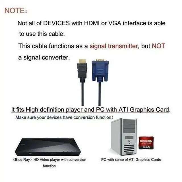 Alt view image 4 of 7 - HDMI Male to VGA Male Video Converter Adapter Cable for PC DVD 1080p HDTV 6FT