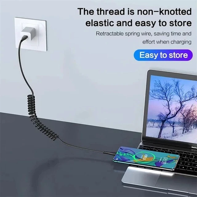 Alt view image 4 of 6 - 66W Spring Coiled Fast Charge Cable for Samsung Galaxy S23/LG-Car Charger Cord