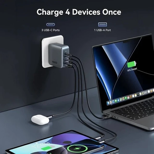 Alt view image 3 of 7 - 100W GaN USB C Charger 4-Port PD 3.1 Fast Wall Charger Adapter Laptop MacBook