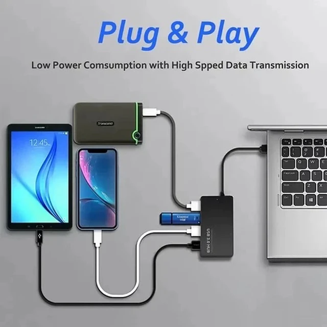 Alt view image 3 of 7 - USB 3.0 Hub 4 Port High Speed 5Gbps Multi Splitter Adapter for PC Laptop Windows