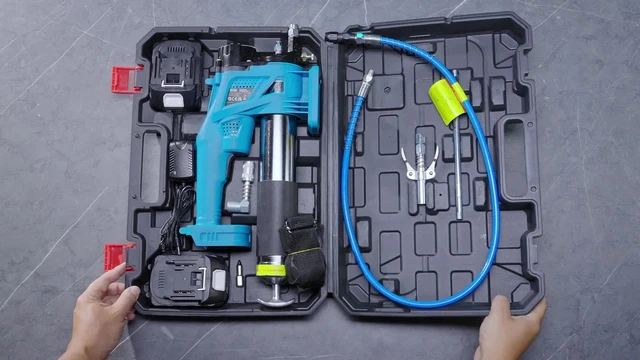 Alt view image 2 of 7 - Seesii Professional Electric Grease Gun 10000 PSI 39.4" Hose 2XBattery & Charger