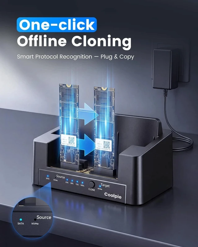 Alt view image 5 of 7 - 5 in 1 Duplicator M.2 NVMe & SATA SSD Hard Drive Docking Station Offline Cloning