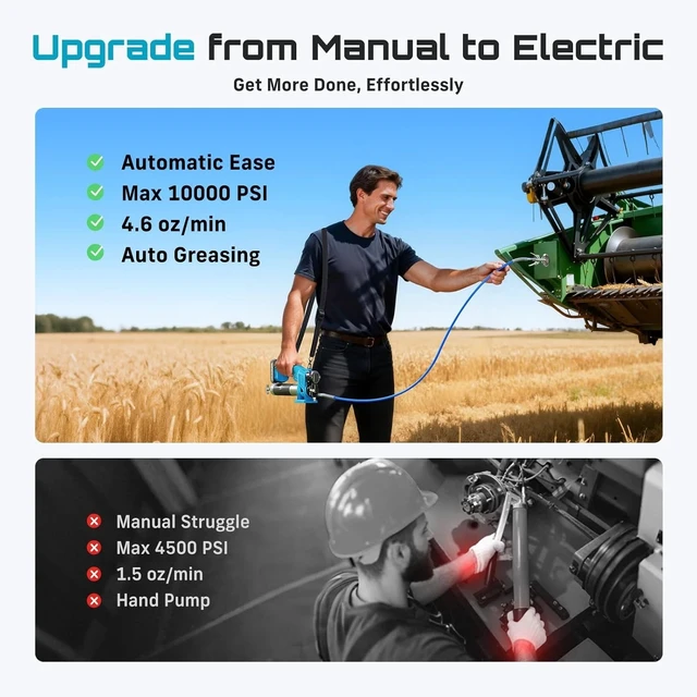 Alt view image 4 of 7 - Seesii Professional Electric Grease Gun 10000 PSI 39.4" Hose 2XBattery & Charger