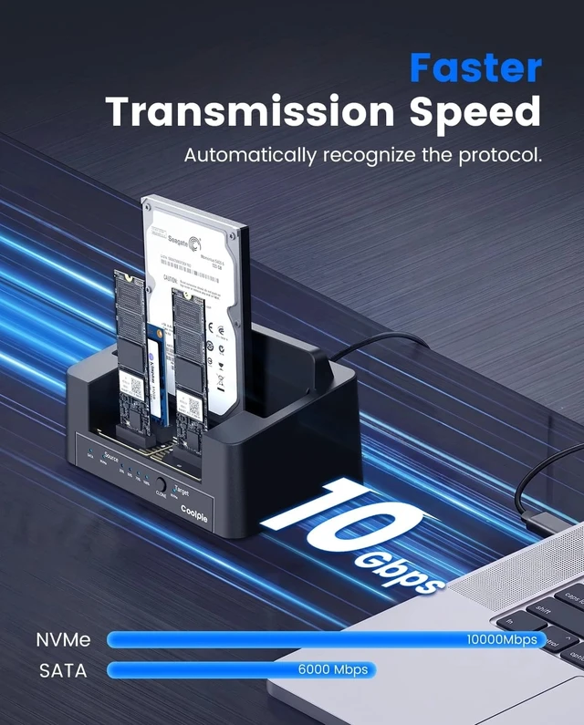 Alt view image 6 of 7 - 5 in 1 Duplicator M.2 NVMe & SATA SSD Hard Drive Docking Station Offline Cloning