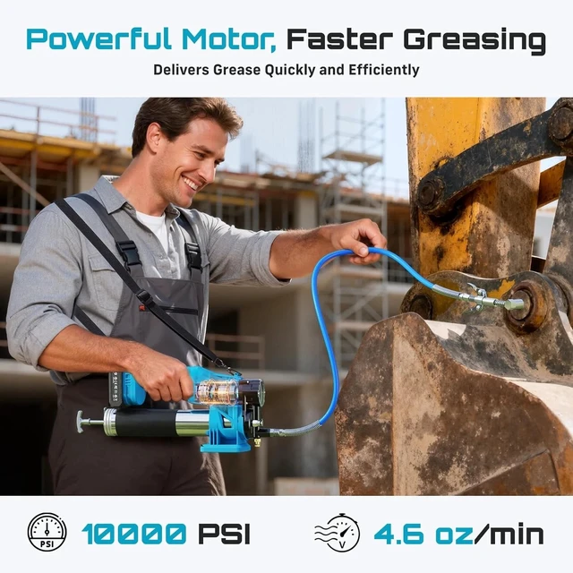 Alt view image 5 of 7 - Seesii Professional Electric Grease Gun 10000 PSI 39.4" Hose 2XBattery & Charger
