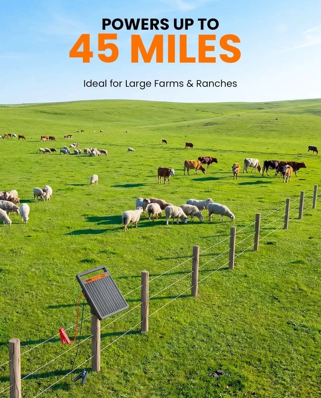 Alt view image 5 of 7 - 45 Miles Solar Electric Fence Charger Day Night Mode 24H Energizer for Livestock