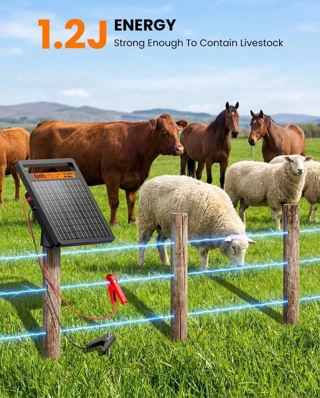 Alt view image 4 of 7 - 45 Miles Solar Electric Fence Charger Day Night Mode 24H Energizer for Livestock