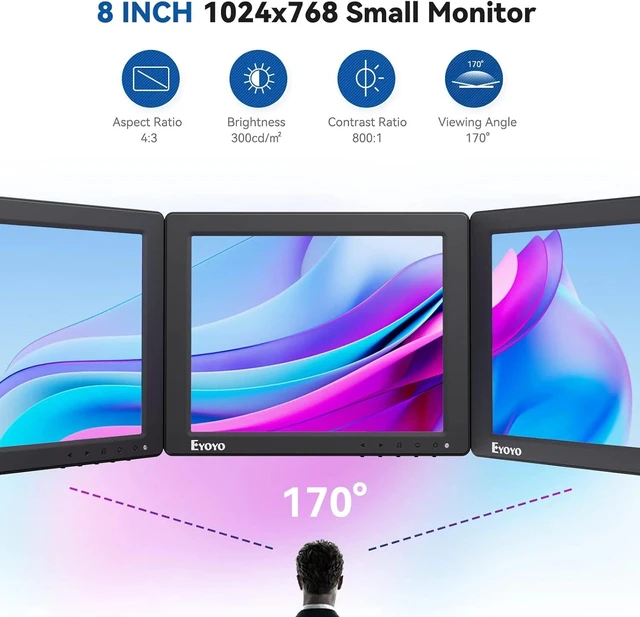 Alt view image 3 of 7 - 1024x600 7 inch Computer Screen HDMI VGA AV USB CCTV Security Monitor