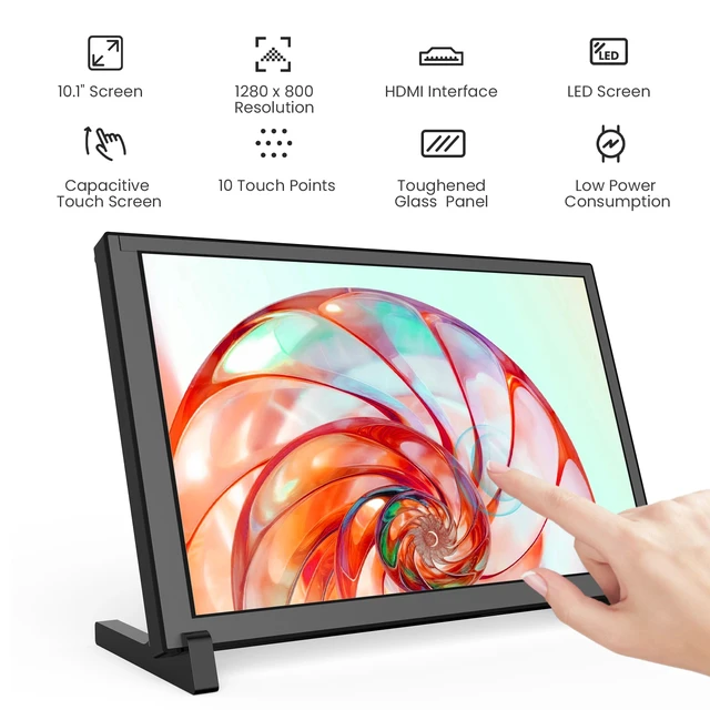 Alt view image 3 of 7 - 10.1" IPS Raspberry Pi Touchscreen Monitor 1280x800 HDMI USB fr Pi 5/4/3 Windows