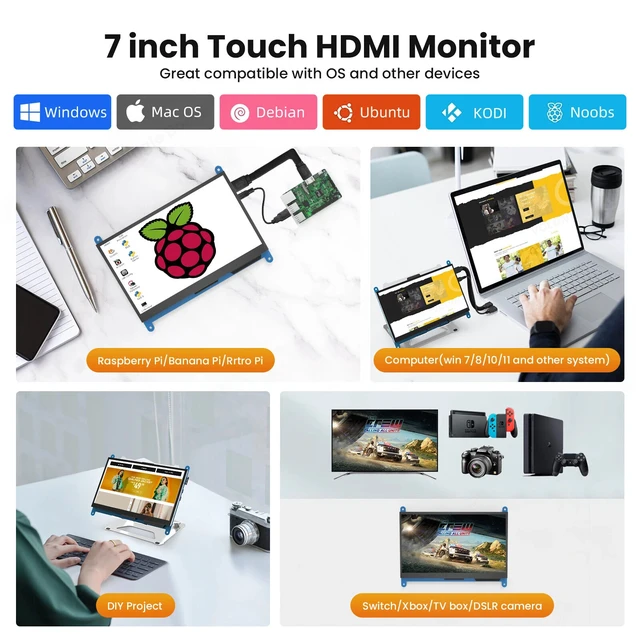 Alt view image 6 of 7 - 7 Inch Touchscreen Monitor for Raspberry Pi HDMI IPS 1024 X 600 Mini LCD Display