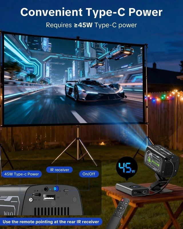 Alt view image 3 of 7 - O1 Projector 1080P 3D WiFi Bluetooth Netflix Video Home Theater Black
