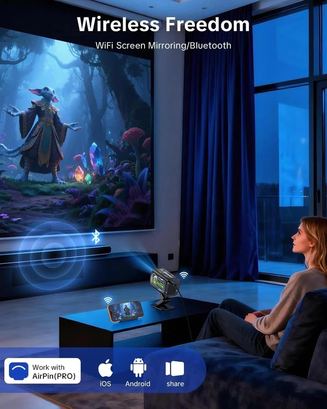 Alt view image 5 of 7 - O1 Projector 1080P 3D WiFi Bluetooth Netflix Video Home Theater Black