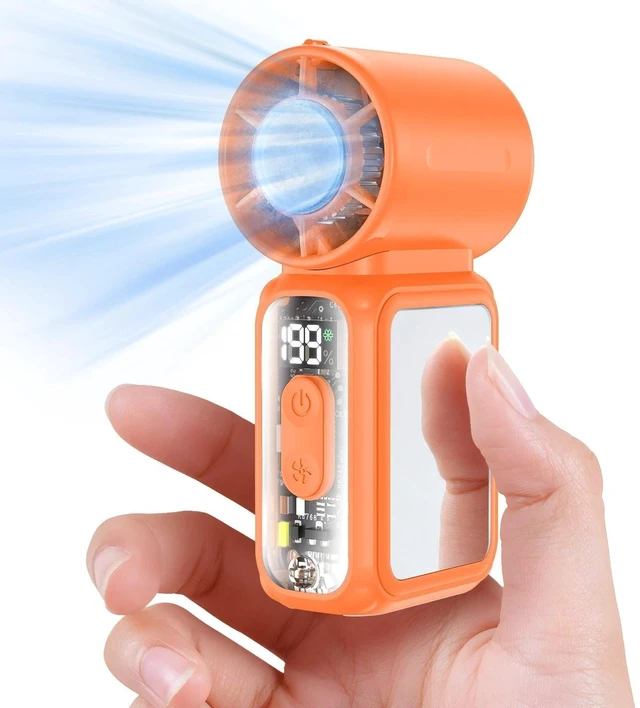 Alt view image 3 of 7 - Mini Portable Handheld Turbo Fan USB Rechargeable Cooling Fan Up to 15 Hours Orange