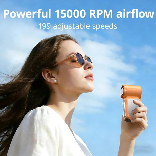 Alt view image 6 of 7 - Mini Portable Handheld Turbo Fan USB Rechargeable Cooling Fan Up to 15 Hours Orange