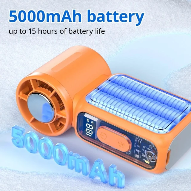 Alt view image 7 of 7 - Mini Portable Handheld Turbo Fan USB Rechargeable Cooling Fan Up to 15 Hours Orange
