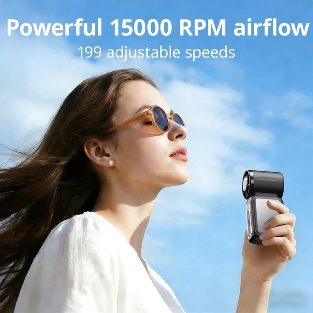 Alt view image 6 of 7 - 15 Hours Mini Portable Handheld Turbo USB Rechargeable Cooling Fan 5-Speed BK