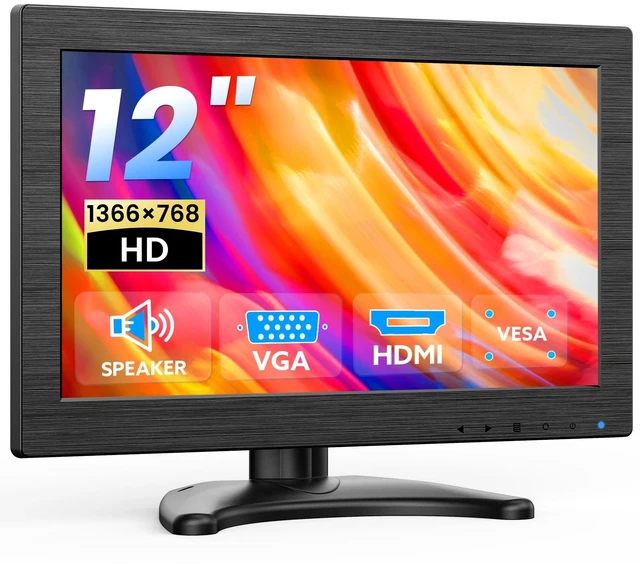 Main image of 12" Small HD Video Monitor 1366x768 HDMI/VGA For Security/PC /Raspbery Pi