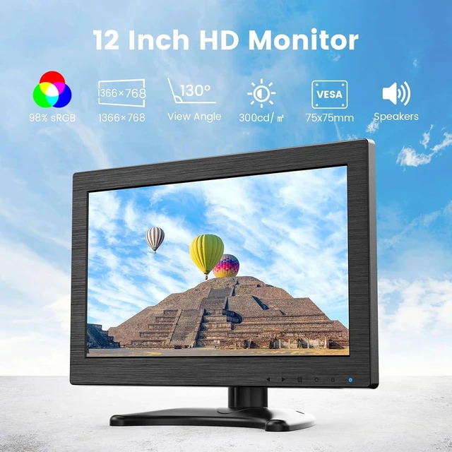 Alt view image 2 of 7 - 12" Small HD Video Monitor 1366x768 HDMI/VGA For Security/PC /Raspbery Pi
