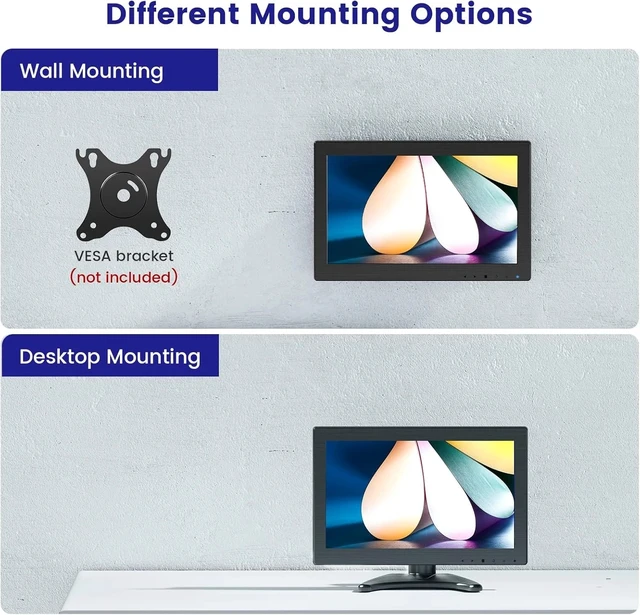 Alt view image 6 of 7 - 12" Small HD Video Monitor 1366x768 HDMI/VGA For Security/PC /Raspbery Pi