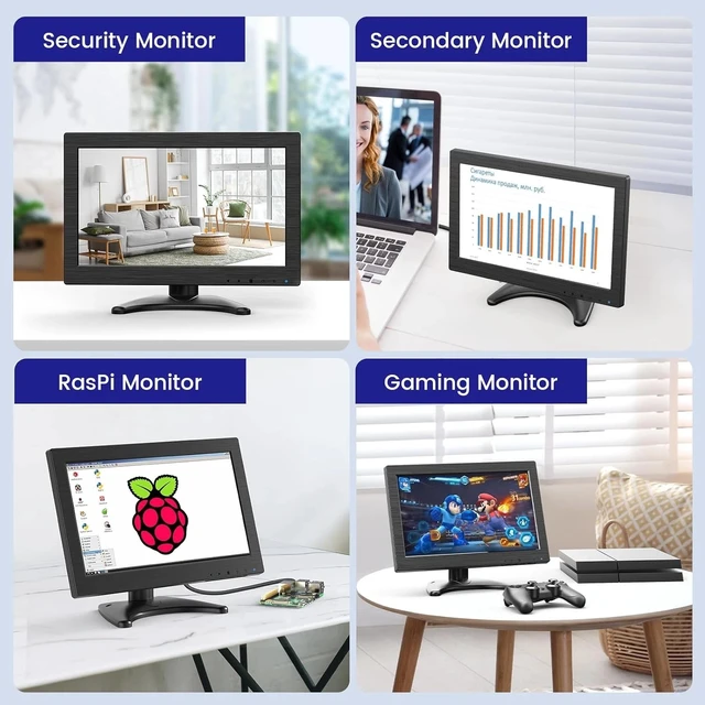 Alt view image 5 of 7 - 12" Small HD Video Monitor 1366x768 HDMI/VGA For Security/PC /Raspbery Pi