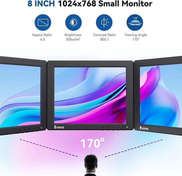 Alt view image 3 of 7 - 8 Inch Second Monitor 1024x768 HDMI Monitor HDMI/VGA/AV/BNC CCTV Screen