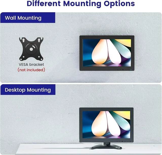 Alt view image 6 of 7 - Eyoyo 12" Small Monitor 1366x768 HDMI VGA Video Monitors for CCTV PC Raspbery Pi