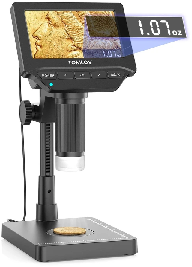 Main image of TOMLOV 4.3" Digital Microscope 200X Magnifier Coin Microscope Weighing Scale