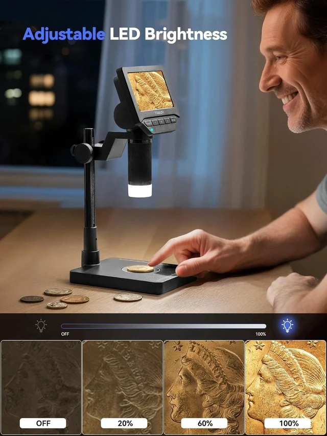 Alt view image 7 of 7 - TOMLOV 4.3" Digital Microscope 200X Magnifier Coin Microscope Weighing Scale
